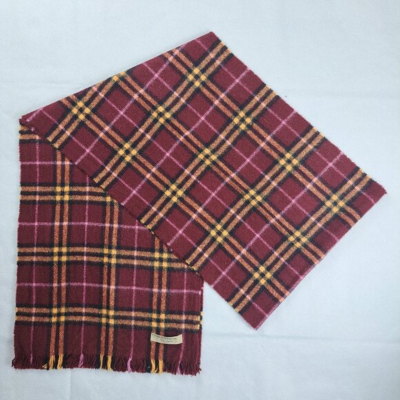 BURBERRY London Classic Nova Check Knit 100% Cashmere Maroon Rectangle SCARF - Picture 1 of 10